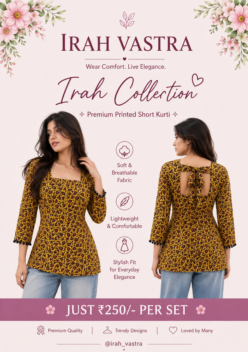 Premium Printed Short Kurti for Women –  Yellow | Irah Vastra