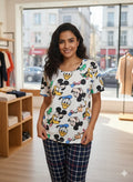 Irah Vastra women’s T-shirt and pant set — model front view”
