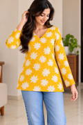 Premium Printed Short Kurti for Women – Geeen Floral (pure cotton) | Irah Vastra
