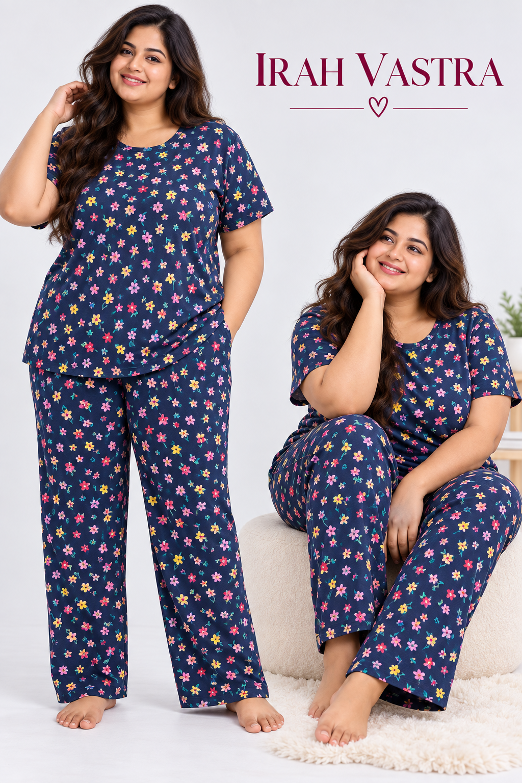 Women’s cotton printed nightwear set with comfortable pajama pants – Irah Vastra