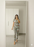 Lumière™ Verdant Calm Printed Peplum Nightwear Set for Women
