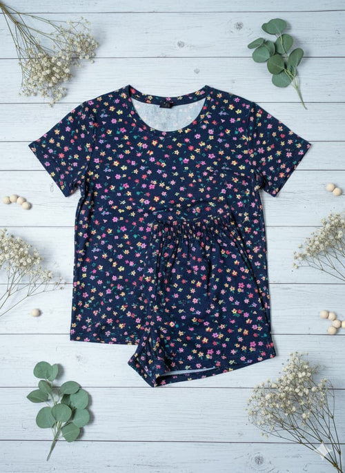 Irah Vastra women’s T-shirt and pant set — folded flatlay view 
