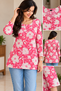 Premium Printed Short Kurti for Women – Pink Floral (pure cotton) | Irah Vastra