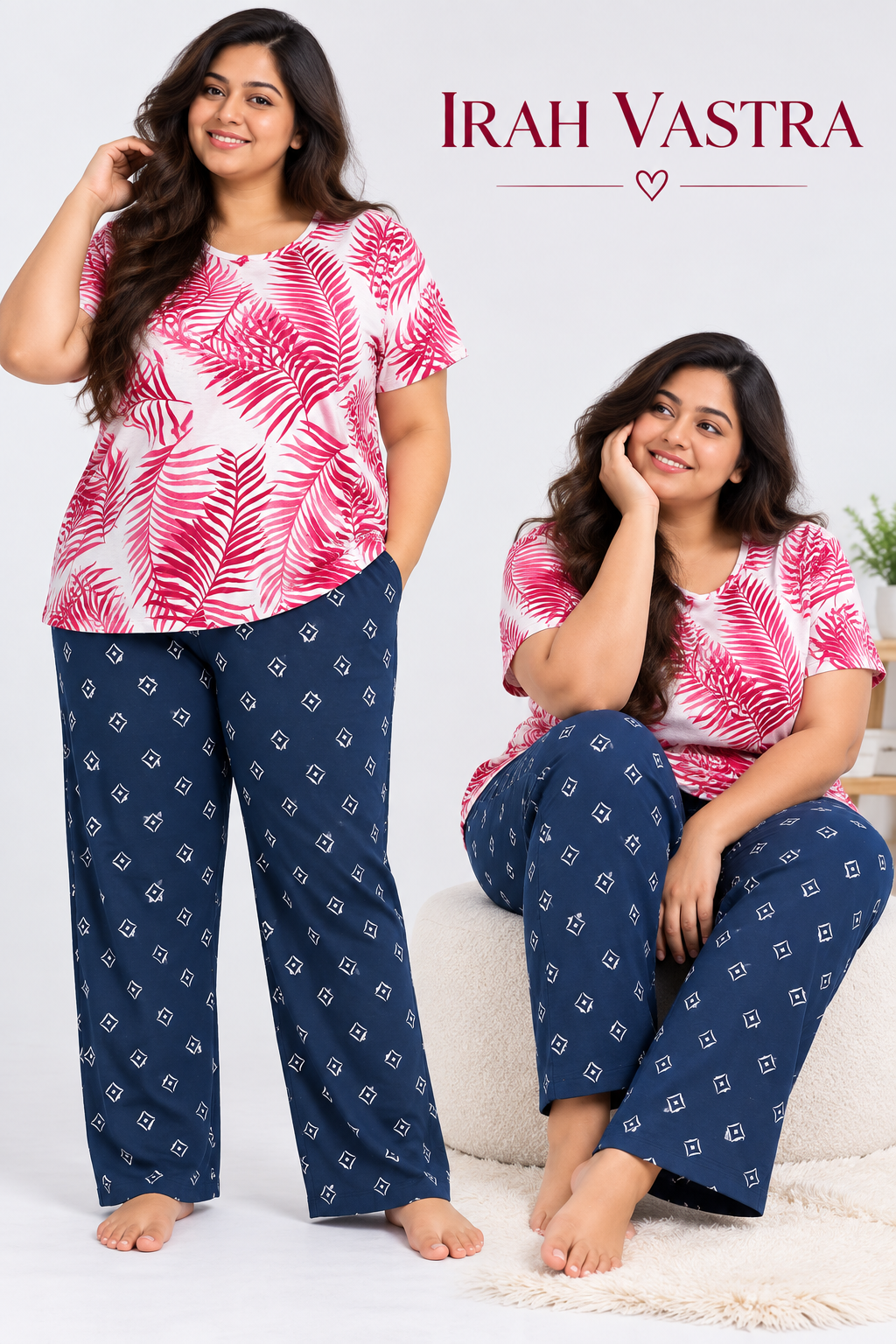 Women’s cotton printed nightwear set with comfortable pajama pants – Irah Vastra