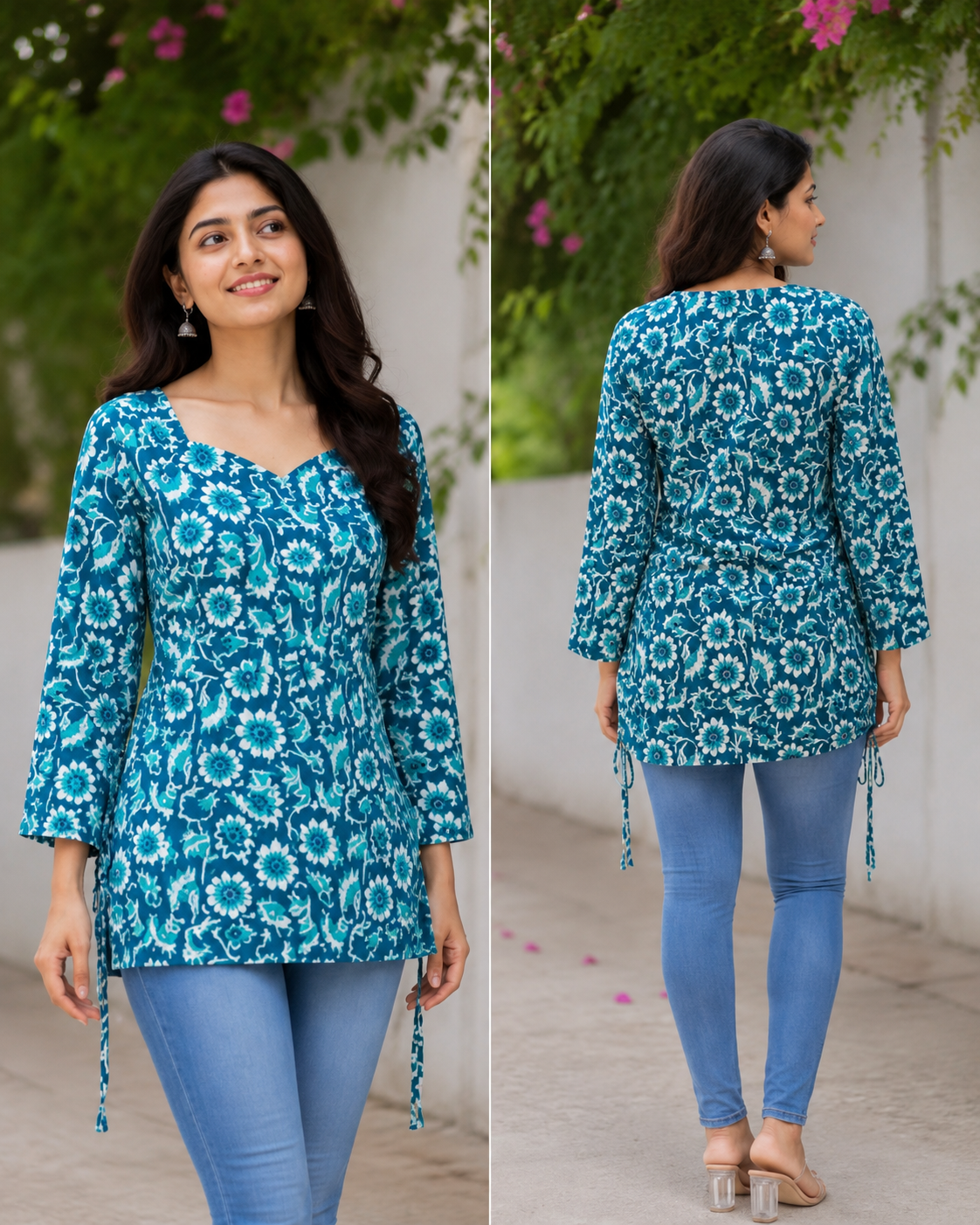 Premium Printed Short Kurti for Women – Blue Floral | Irah Vastra