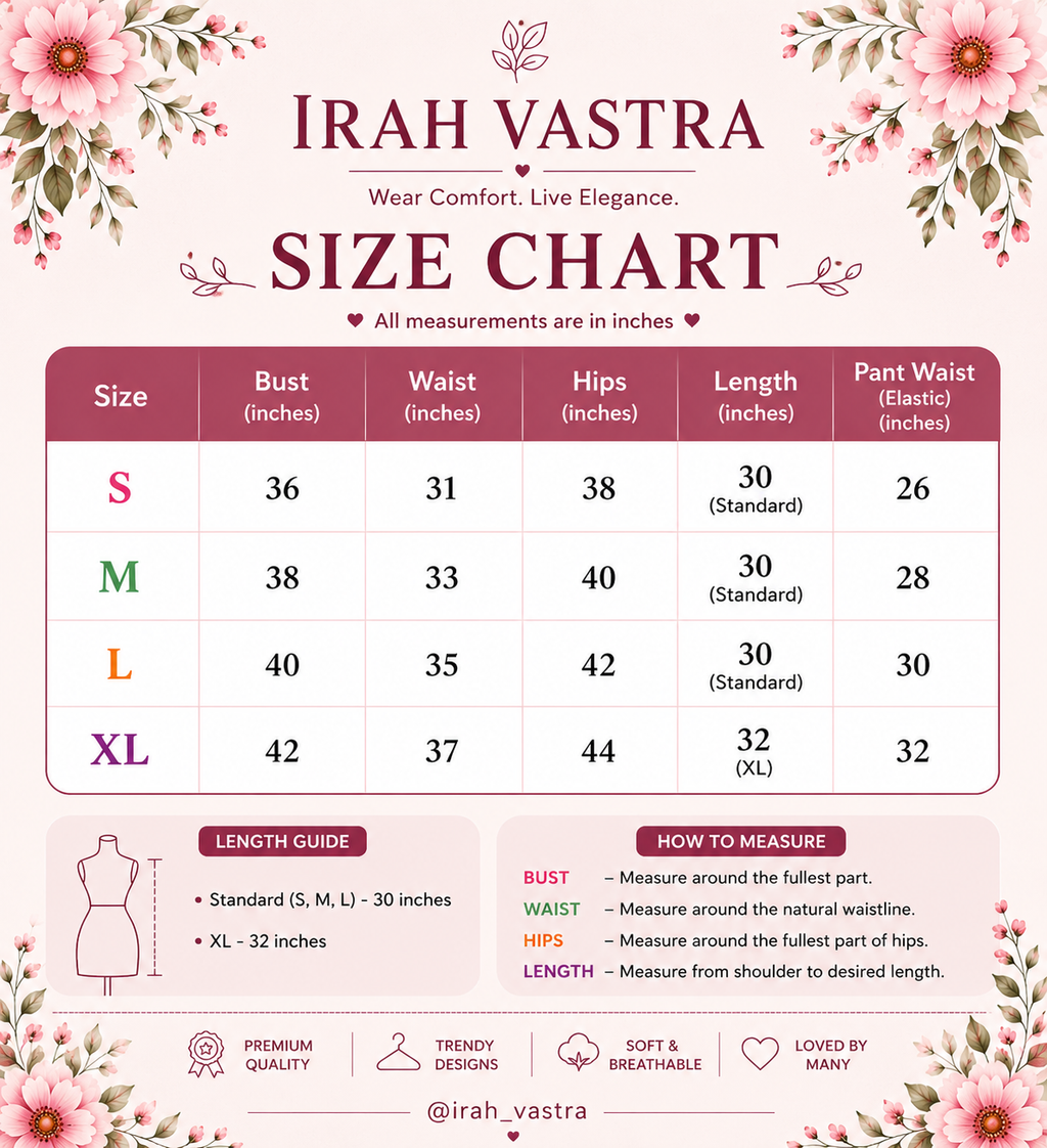 Size chart for corset top 