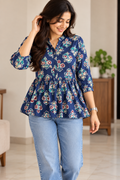 Premium Printed Short Kurti for Women – Blue Floral | Irah Vastra