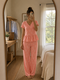 Export quality Blush Whispers Orangy Peach Print Peplum Night Suit