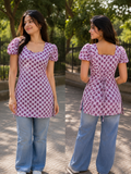 Premium Printed Short Kurti for Women – Violet Floral | Irah Vastra