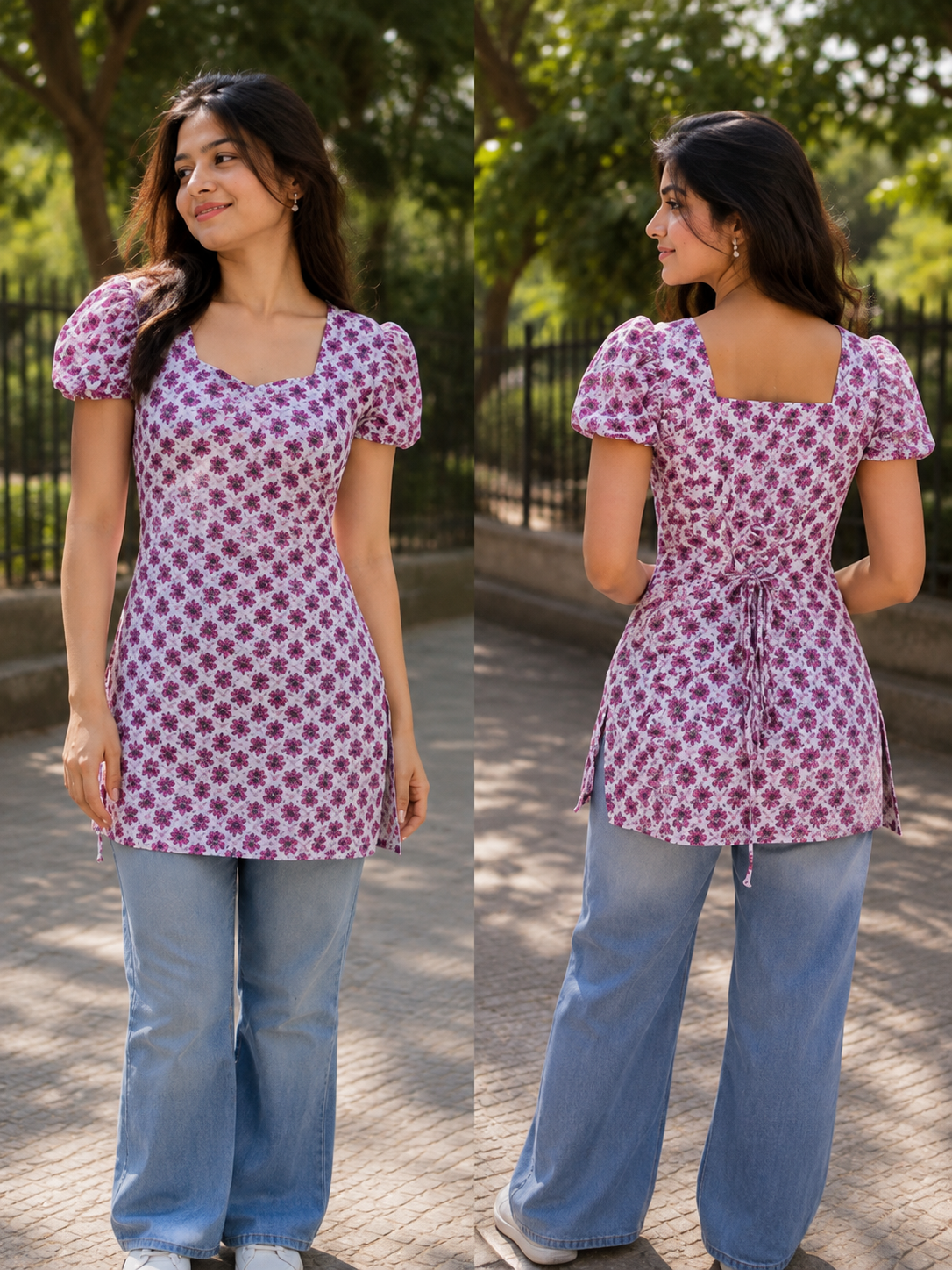 Premium Printed Short Kurti for Women – Violet Floral | Irah Vastra