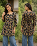 Black floral corset short kurtis for women 