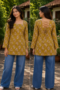 Yellow corset back dori short kurtis for women trendy 
