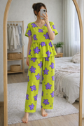 New Arrivals Blush Whispers Lime Green Abstract Print Peplum Night wear