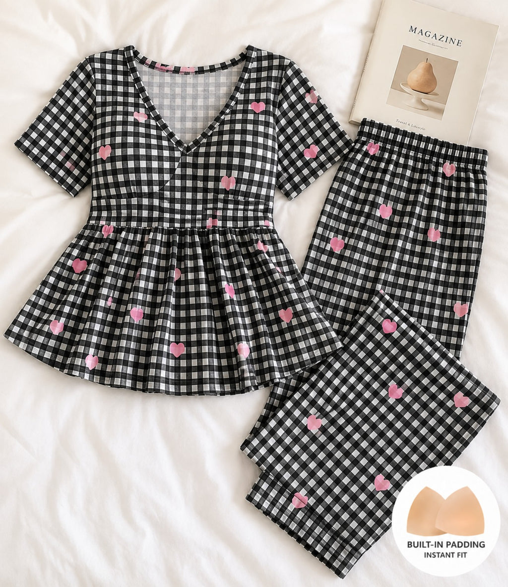 Women's padded peplum nightwear set in soft comfortable fabric for stylish sleepwear