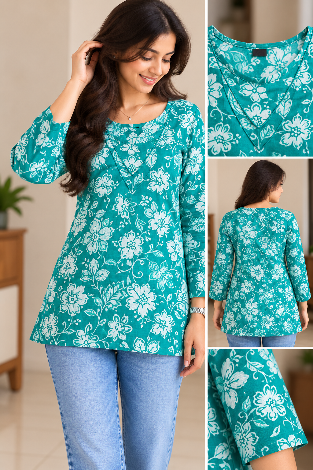 Premium Printed Short Kurti for Women – Yellow Floral (pure cotton) | Irah Vastra